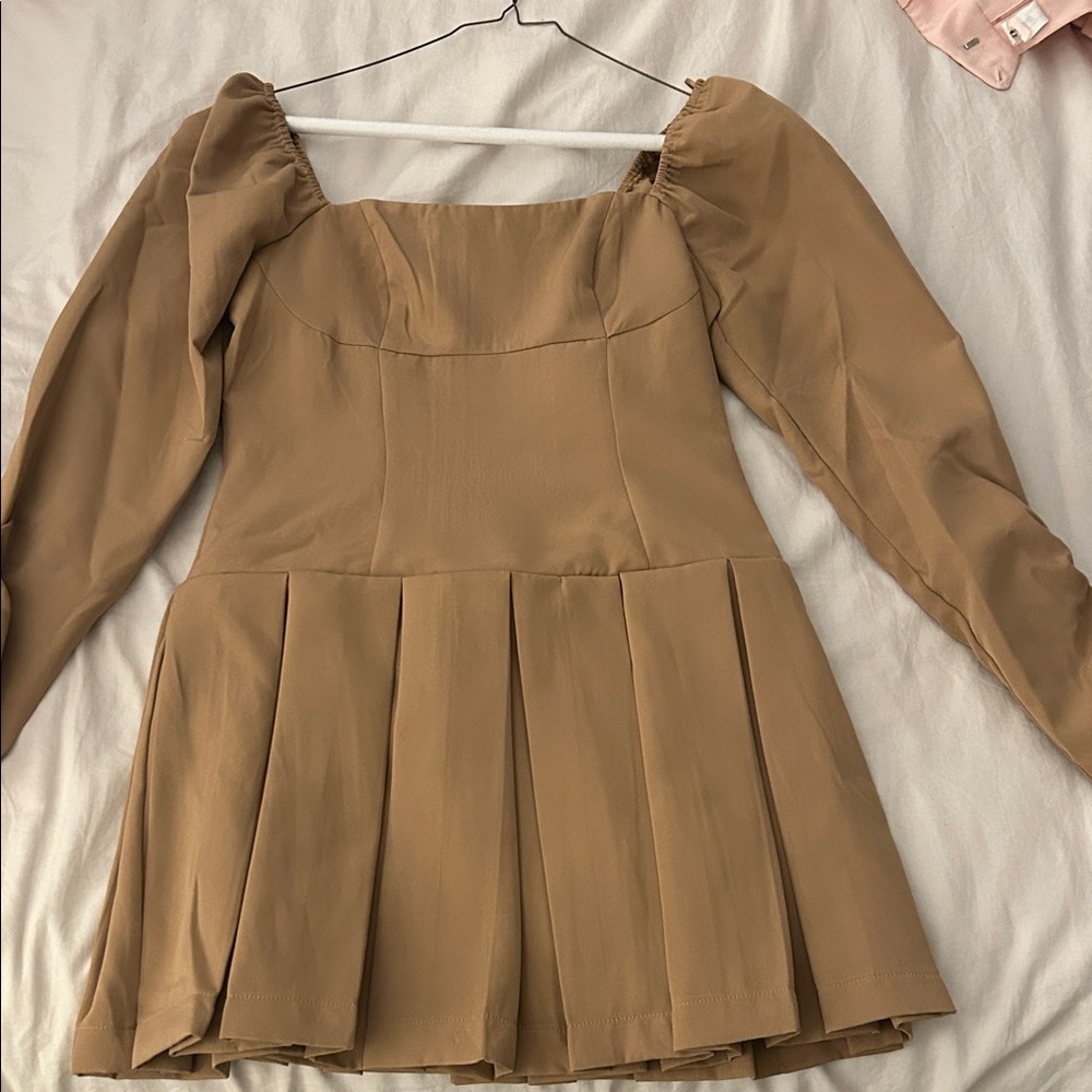 Astr Tan Long Sleeve Dress